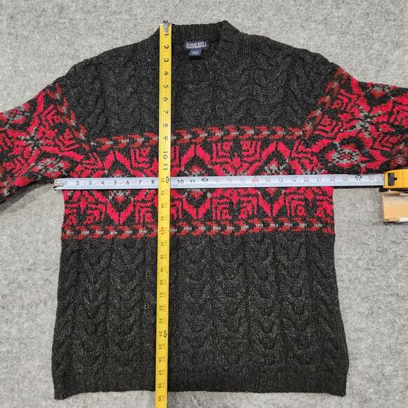 Lands End Mens M Medium 100% Wool Cableknit Fair Isle Nordic Crewneck Sweater - Picture 9 of 13